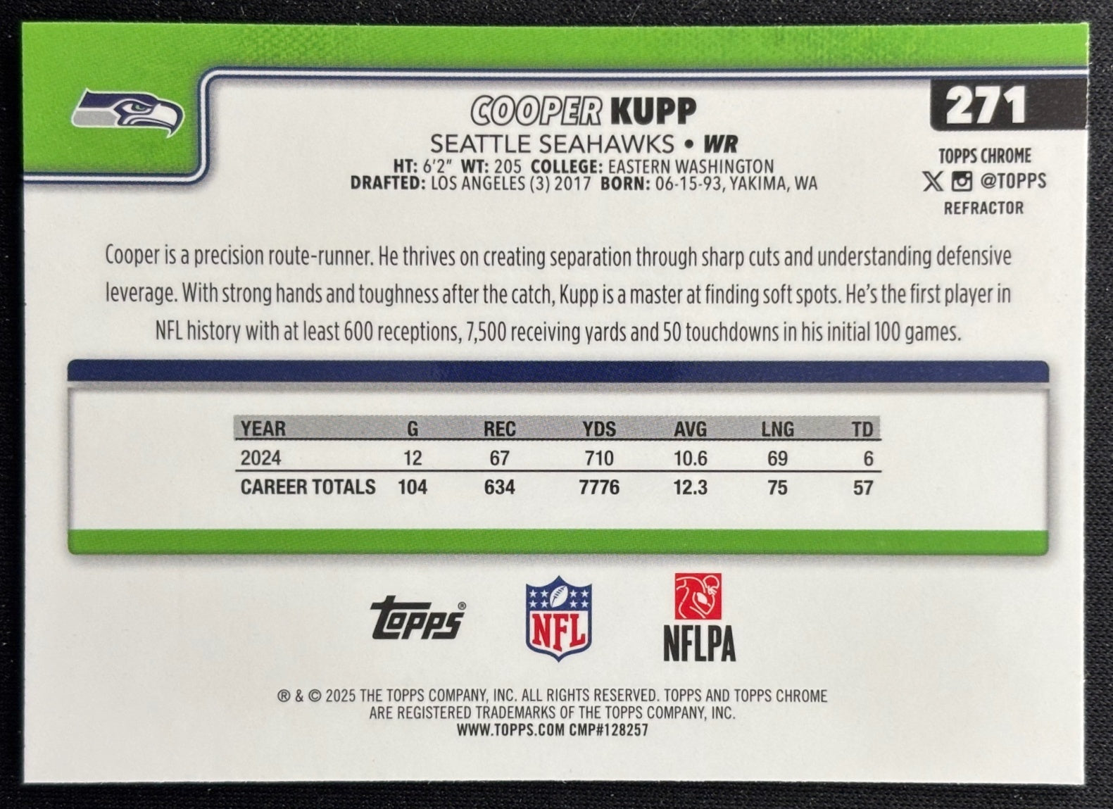 Cooper Kupp 2025 Topps Chrome Refractor Seahawks Football