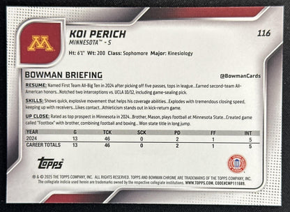 Koi Perich 2025 Chrome University Prospects Lime Green Refractor /275 Golden Gophers