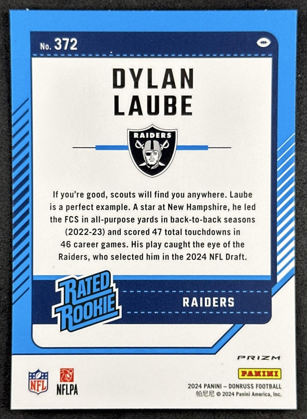 Dylan Laube 2024 Panini Donruss Optic Pink Preview Raiders Sports Trading Cards