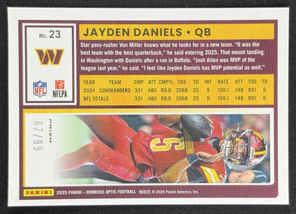 Jayden Daniels 2025 Panini Donruss Optic Pink Velocity Prizm /99 Commanders