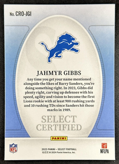 Jahmyr Gibbs 2023 Panini Select Certified Rookies Lions Sports Trading Card