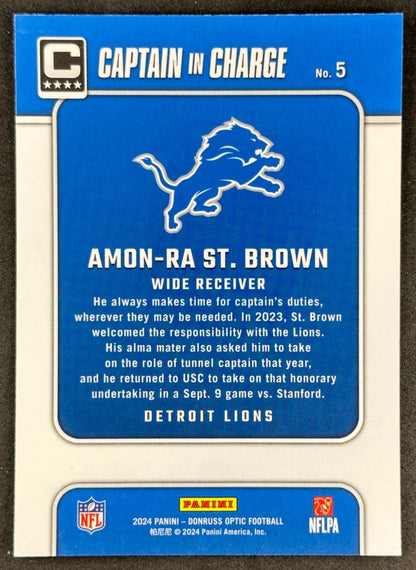 Amon-Ra St. Brown 2024 Donruss Optic Captain In Charge Lions Sports Trading Card