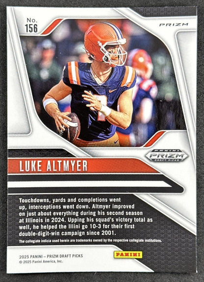 Luke Altmyer 2025 Panini Prizm Draft Picks Red Ice Fighting Illini Lions - Back
