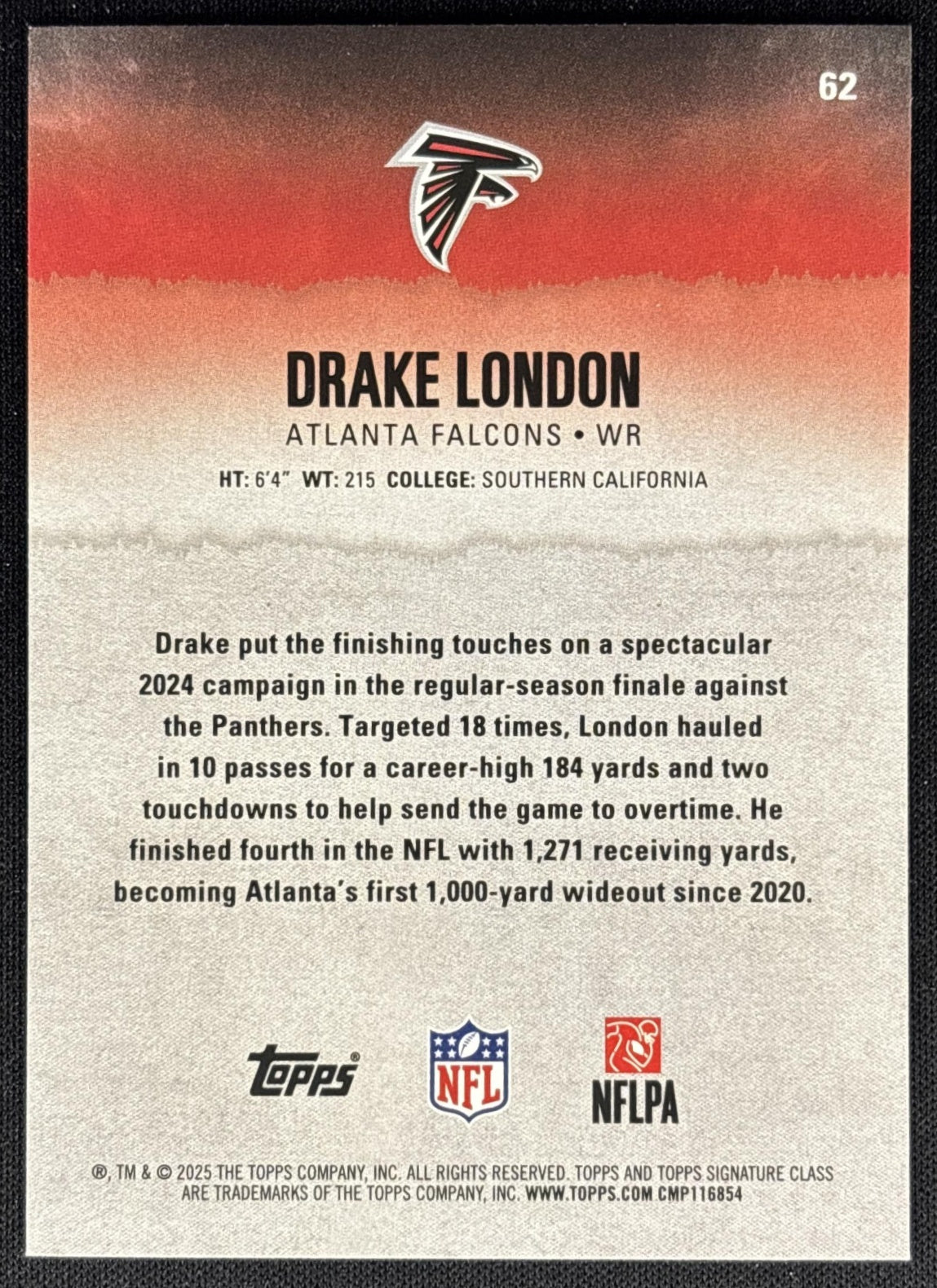 Drake London 2025 Topps Signature Class Veteran Blue & Yellow Foil Falcons Sports Trading Cards