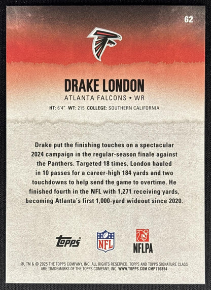 Drake London 2025 Topps Signature Class Veteran Blue & Yellow Foil Falcons Sports Trading Cards