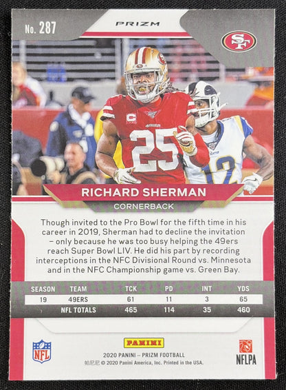 Richard Sherman 2020 Panini Prizm Red Ice 49ers Sports Trading Card
