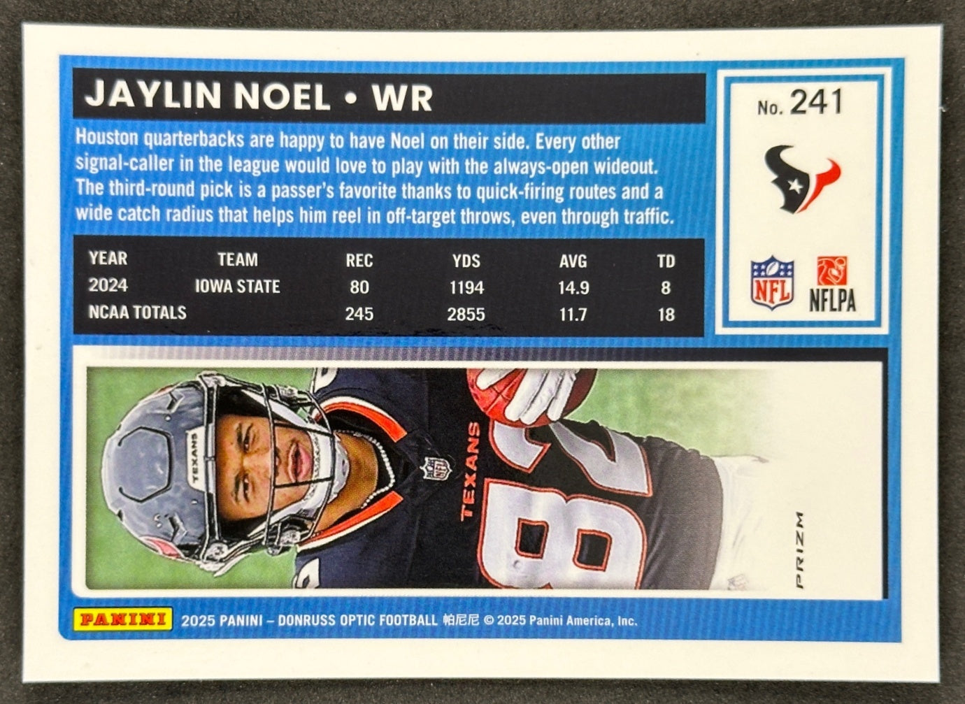 Jaylin Noel 2025 Donruss Optic Rated Rookie Purple Shock Prizm Texans