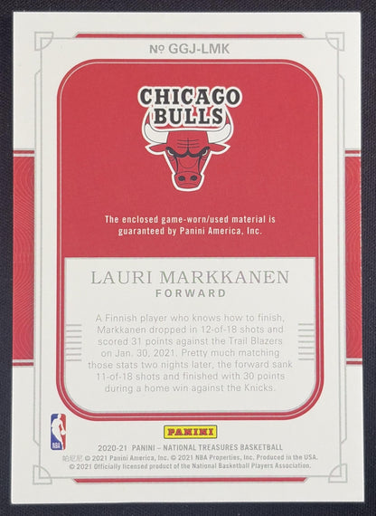 Lauri Markkanen 2020 Panini National Treasures Game Gear /99 Bulls Chicago Bulls Sports Trading Card