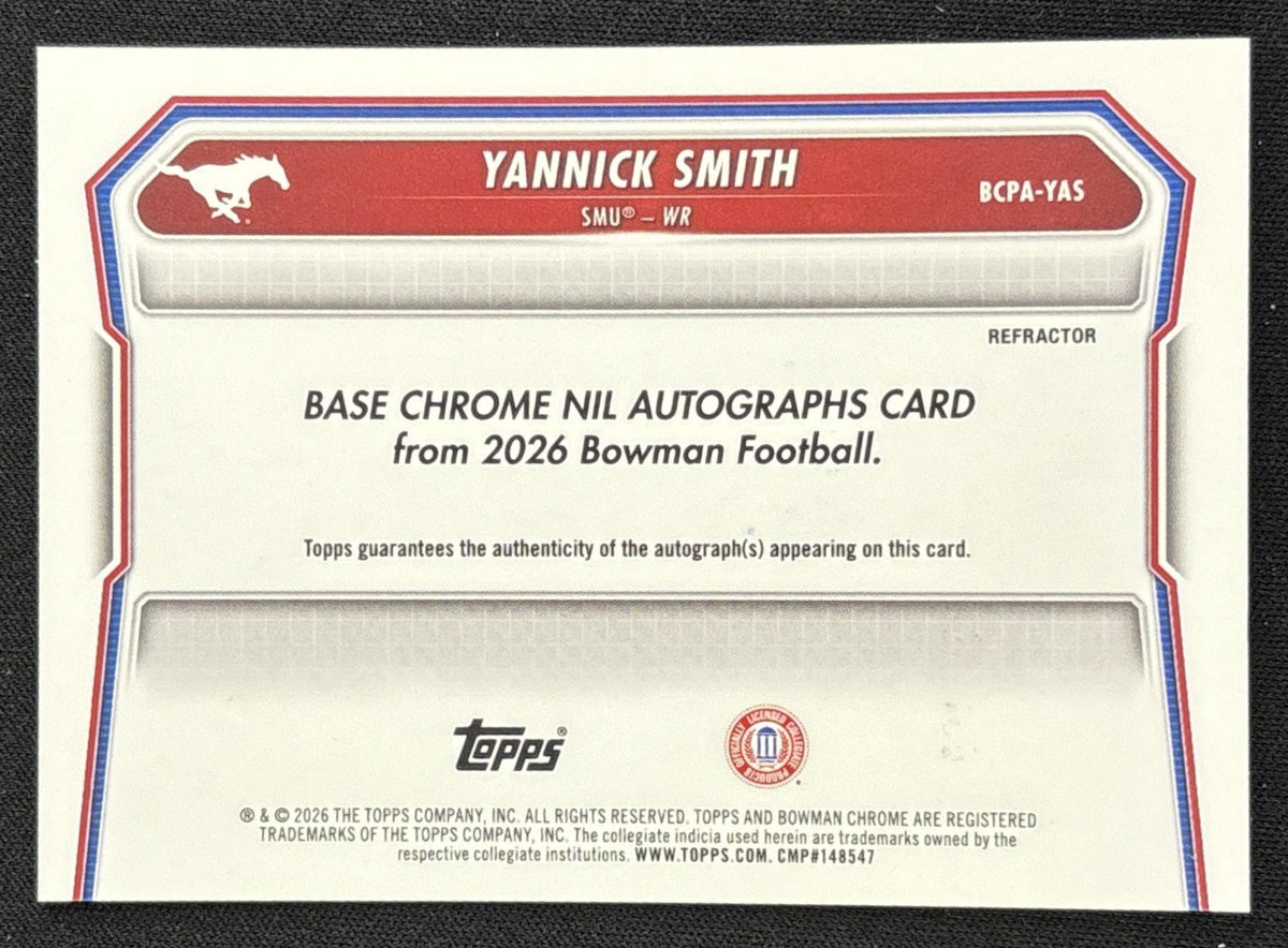 Yannick Smith 2026 Bowman Chrome Prospect Auto Refractor /499 Mustangs