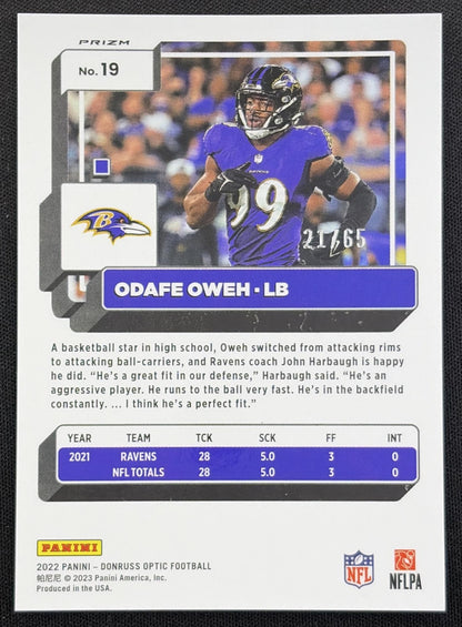 Patrick Queen 2022 Panini Donruss Optic Electricity /65 Ravens