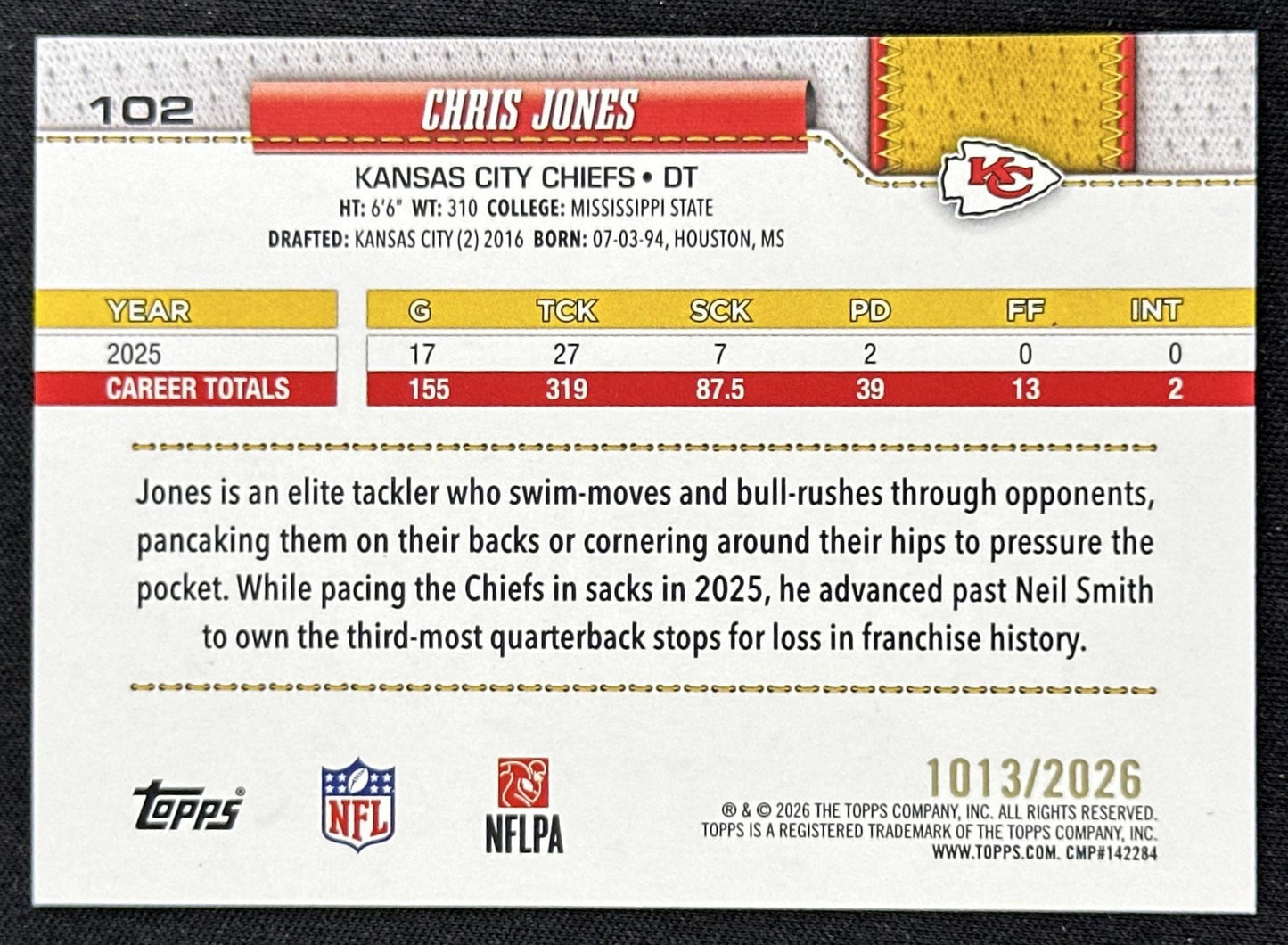 Chris Jones 2026 Topps Flagship Gold /2026 Chiefs