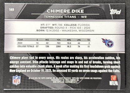 Chimere Dike 2025 Topps Chrome Black Titans back