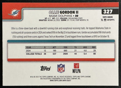 Ollie Gordon II 2025 Topps Chrome Rookie Dolphins Sports Trading Cards