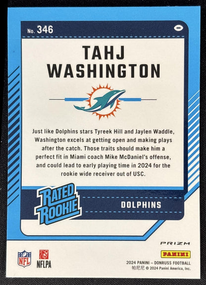 Tahj Washington 2024 Panini Donruss Optic Rated Rookie Preview Red Wave Dolphins