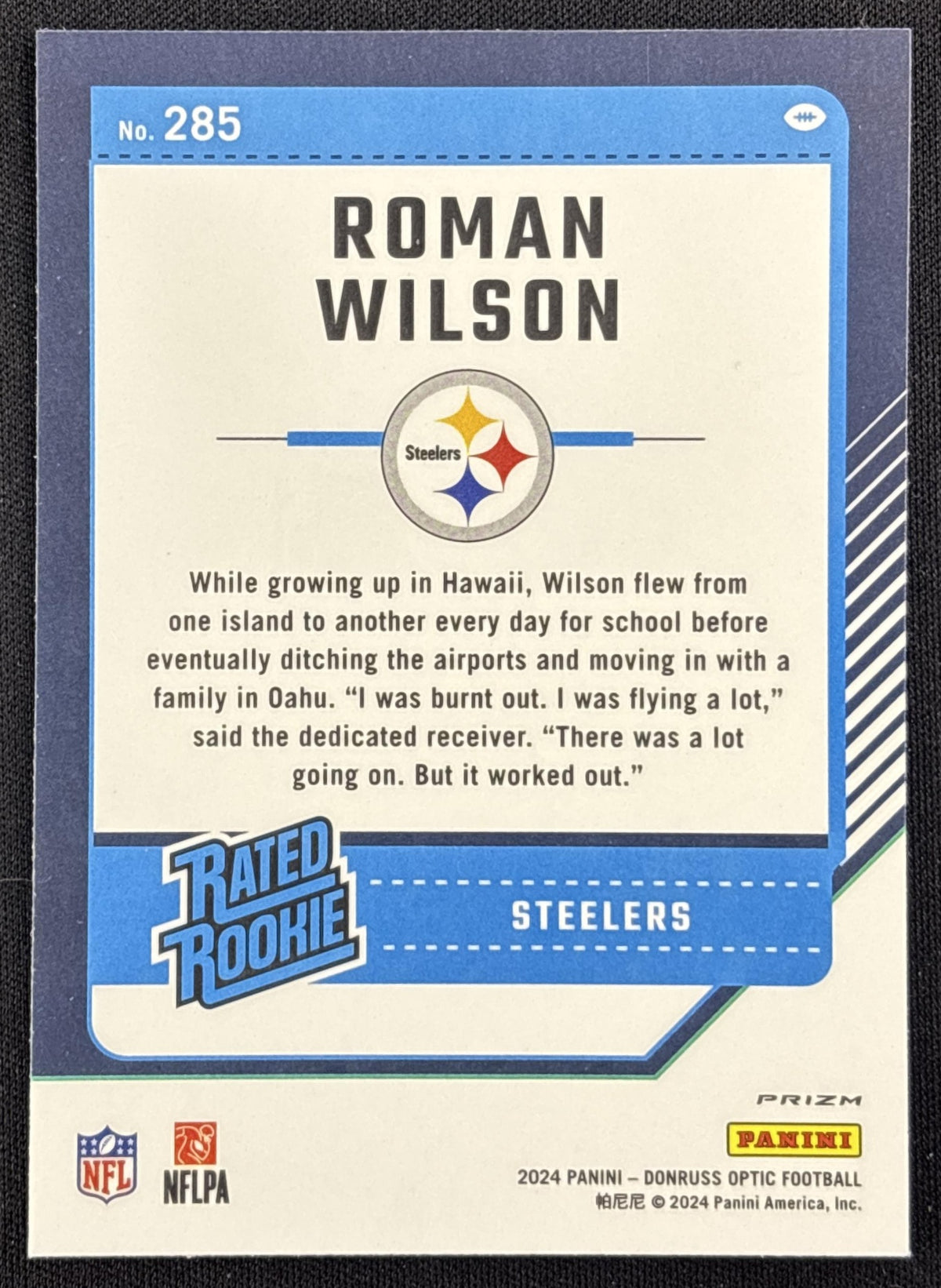 Roman Wilson 2024 Panini Donruss Optic Green Velocity Steelers