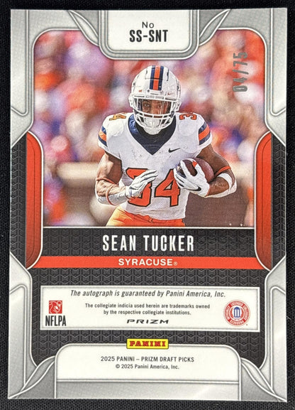 Sean Tucker 2025 Panini Prizm Draft Picks Sensational Signatures Orange Wave /75