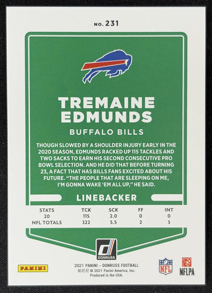 Tremaine Edmunds 2021 Panini Donruss Press Proof Premium Bills - Buffalo Bills