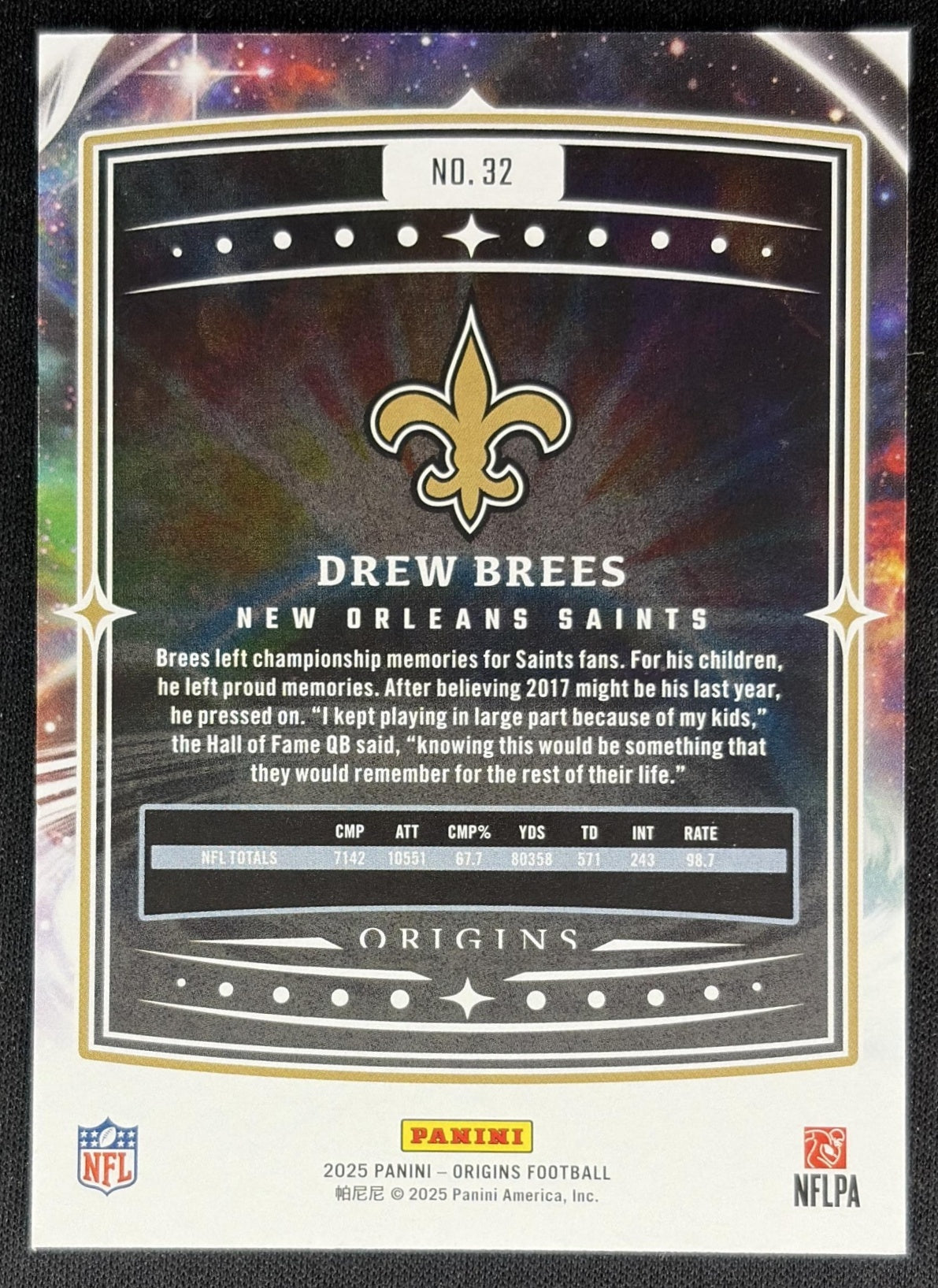 Drew Brees 2025 Panini Origins Saints back