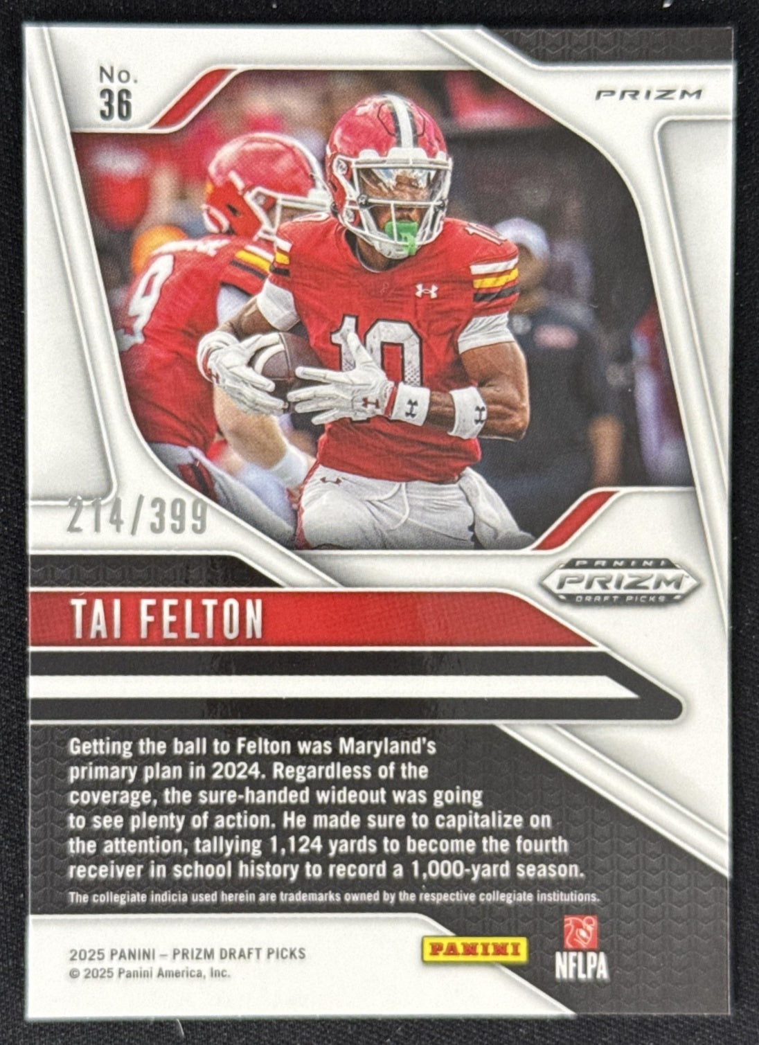 Tai Felton 2025 Panini Prizm Draft Picks Red /399 Terrapins Sports Trading Card