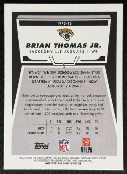 Brian Thomas Jr. 2025 Topps Chrome 1975 Pink Refractor /250 Jaguars Sports Trading Card