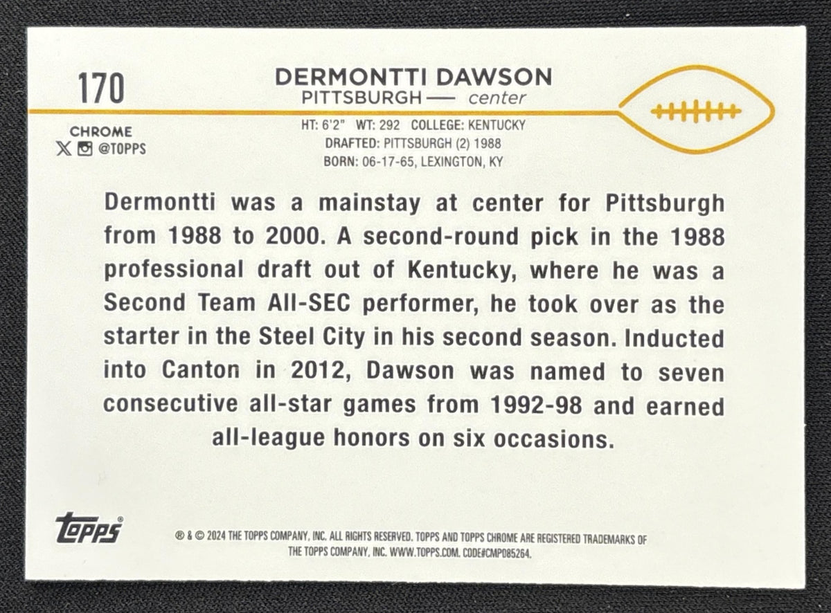 Dermontti Dawson 2024 Topps Chrome Yellow Geometric Refractor /75 Steelers