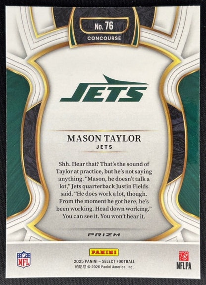 Mason Taylor 2025 Select Concourse Silver Prizm Jets Sports Trading Cards