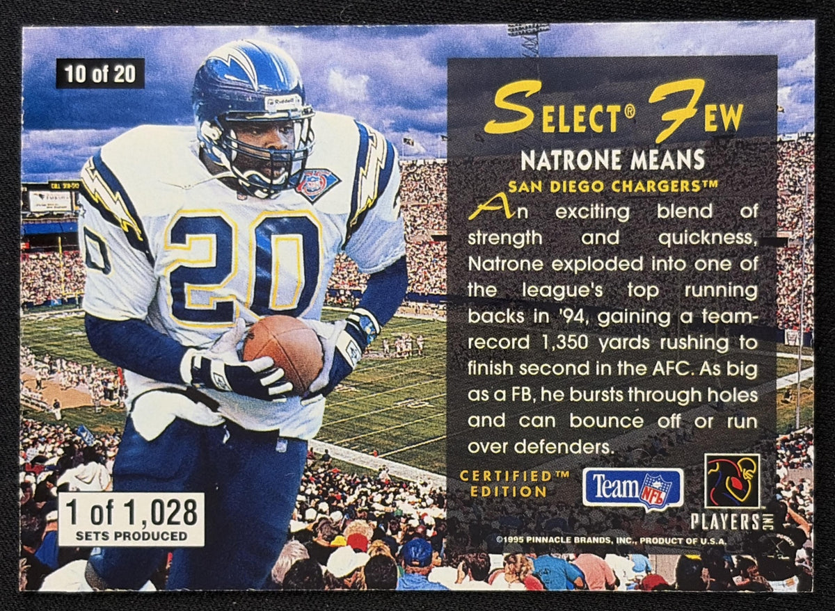 Natrone Means 1995 Pinnacle Select Certified Few Chargers San Diego Chargers Back