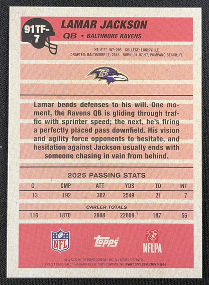 Lamar Jackson 2026 Topps 1991 Crackle Foil Ravens