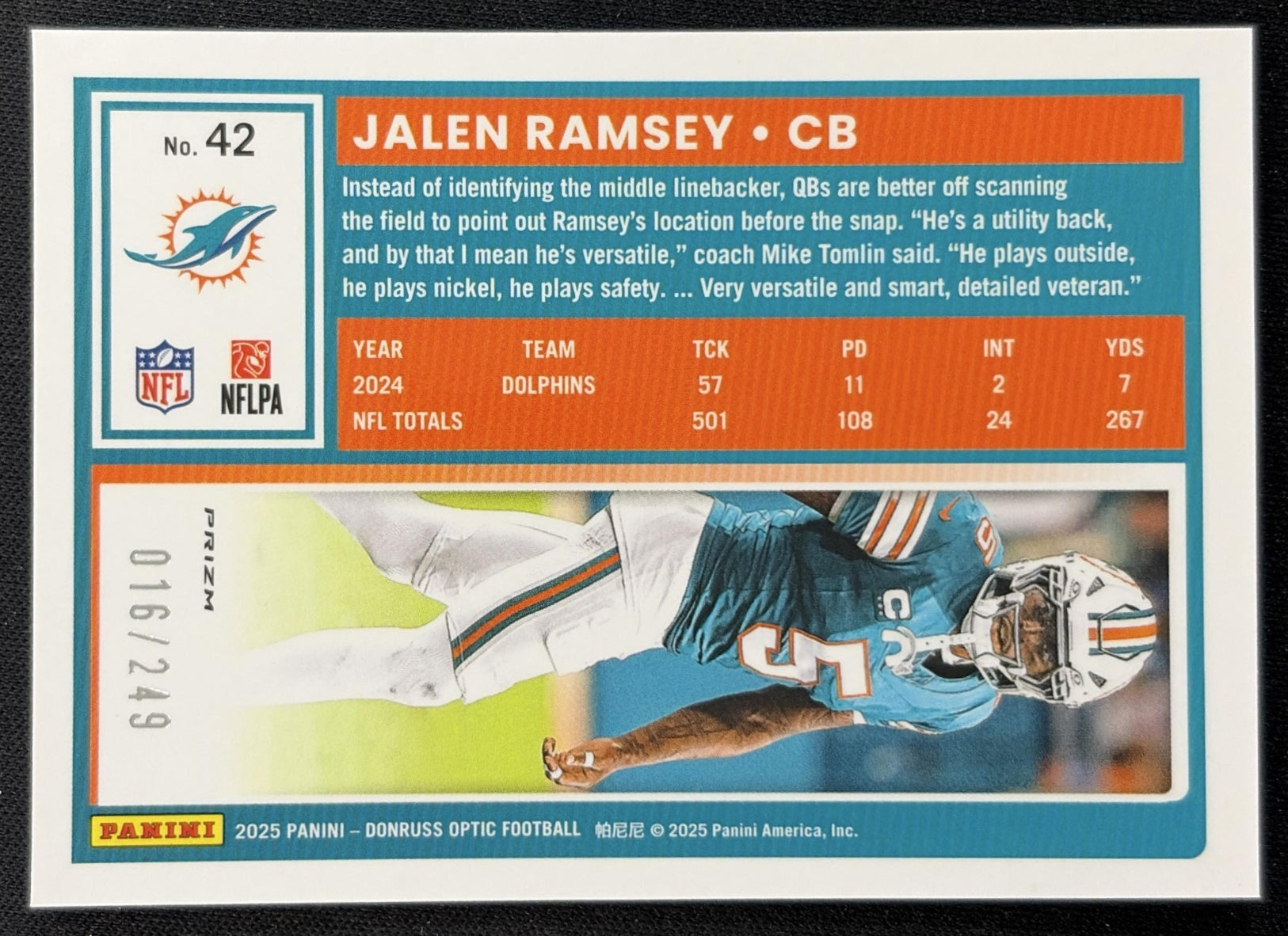 Jalen Ramsey 2025 Panini Donruss Optic Blue Prizm /249 Dolphins Sports Trading Cards