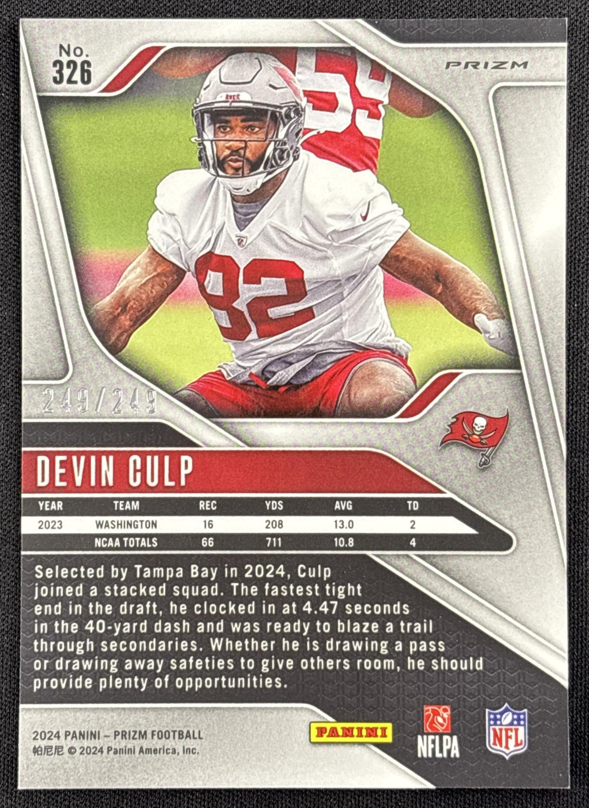 Devin Culp 2024 Panini Prizm Orange /249 Buccaneers