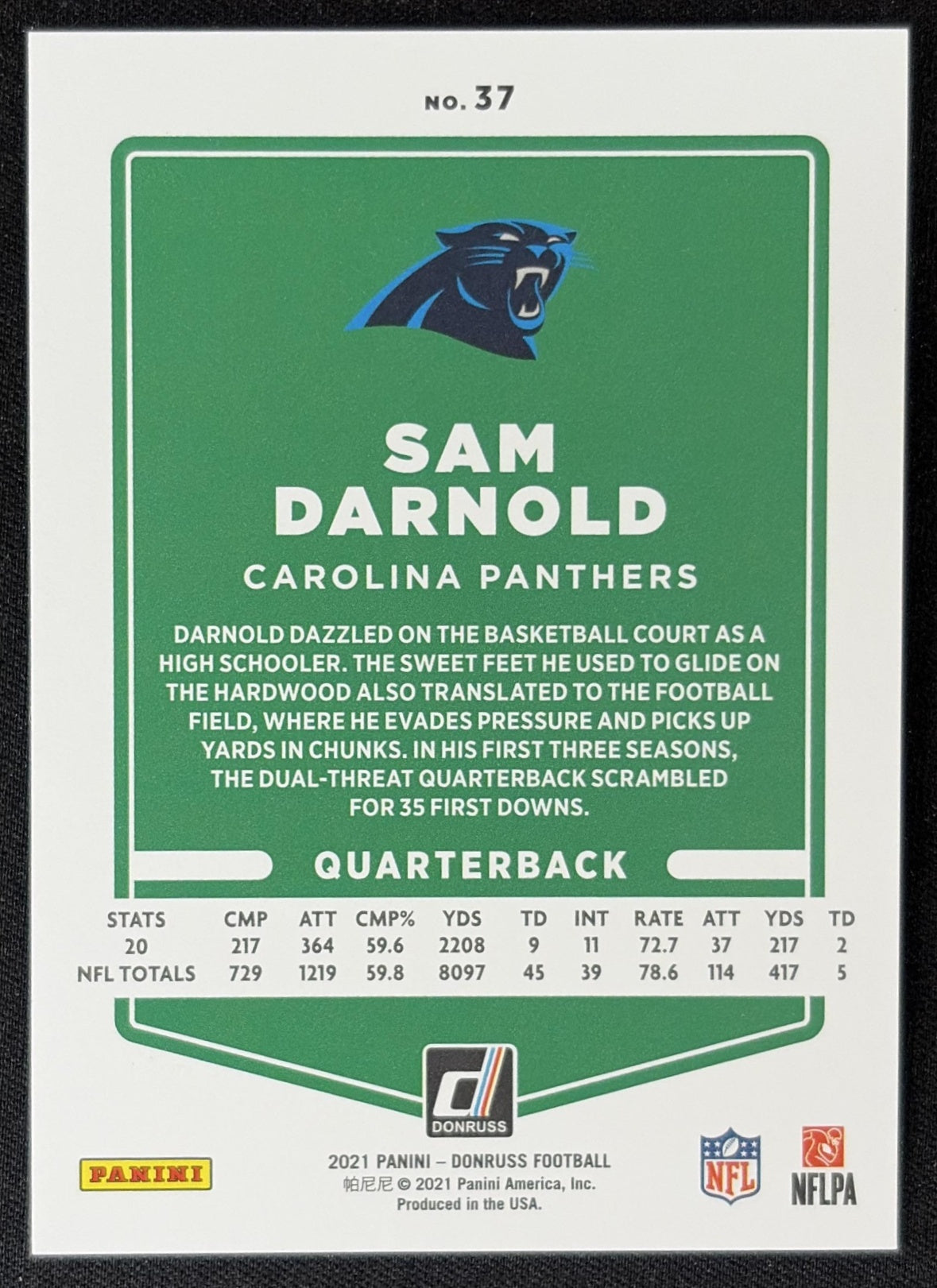 Sam Darnold 2021 Panini Donruss Press Proof Premium Panthers - Carolina Panthers