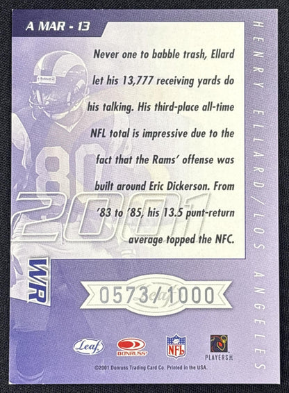 Henry Ellard 2001 Leaf Quantum All Millennium Marks /1000 Rams