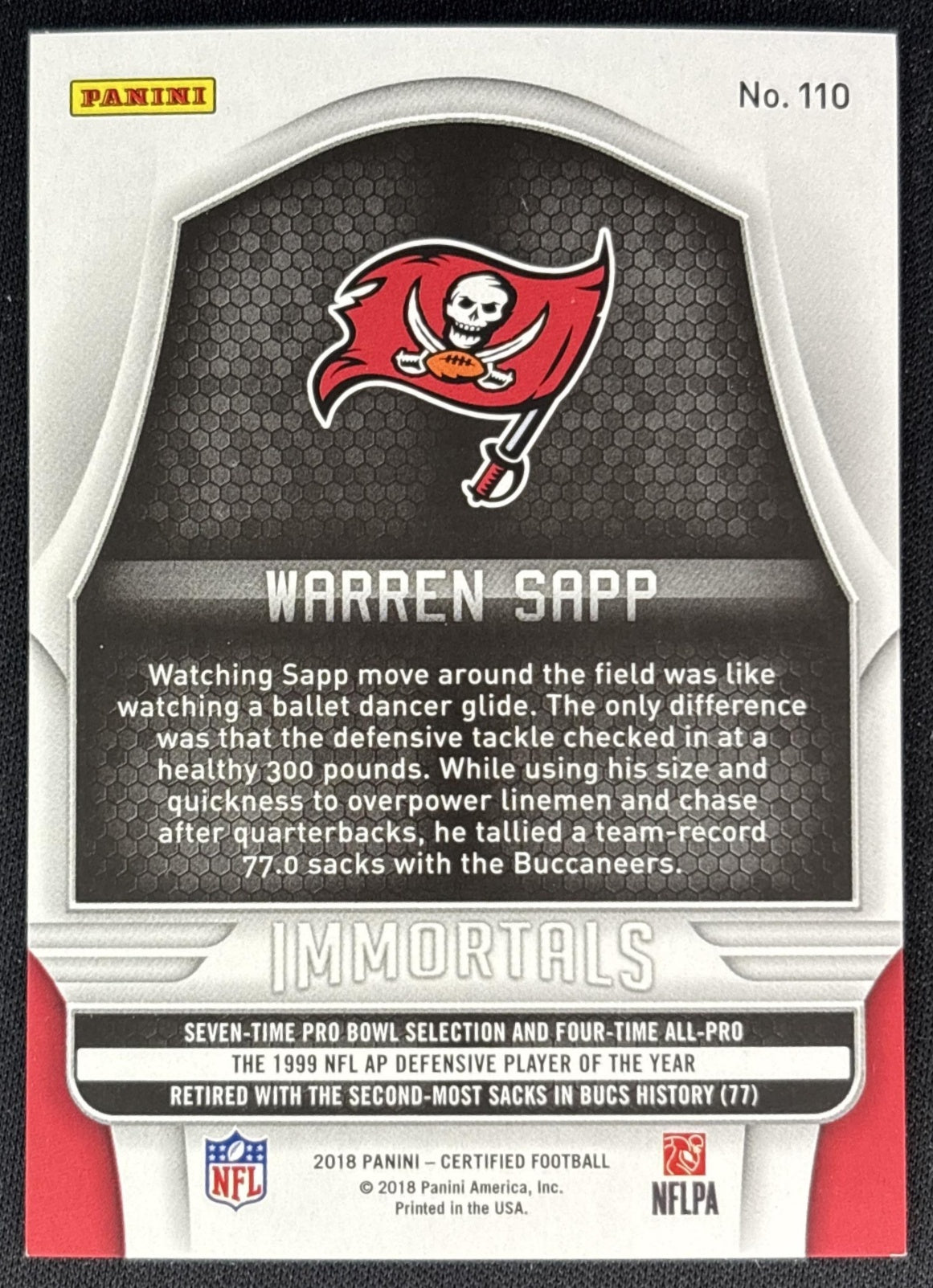 Warren Sapp 2018 Panini Certified /999 Buccaneers back