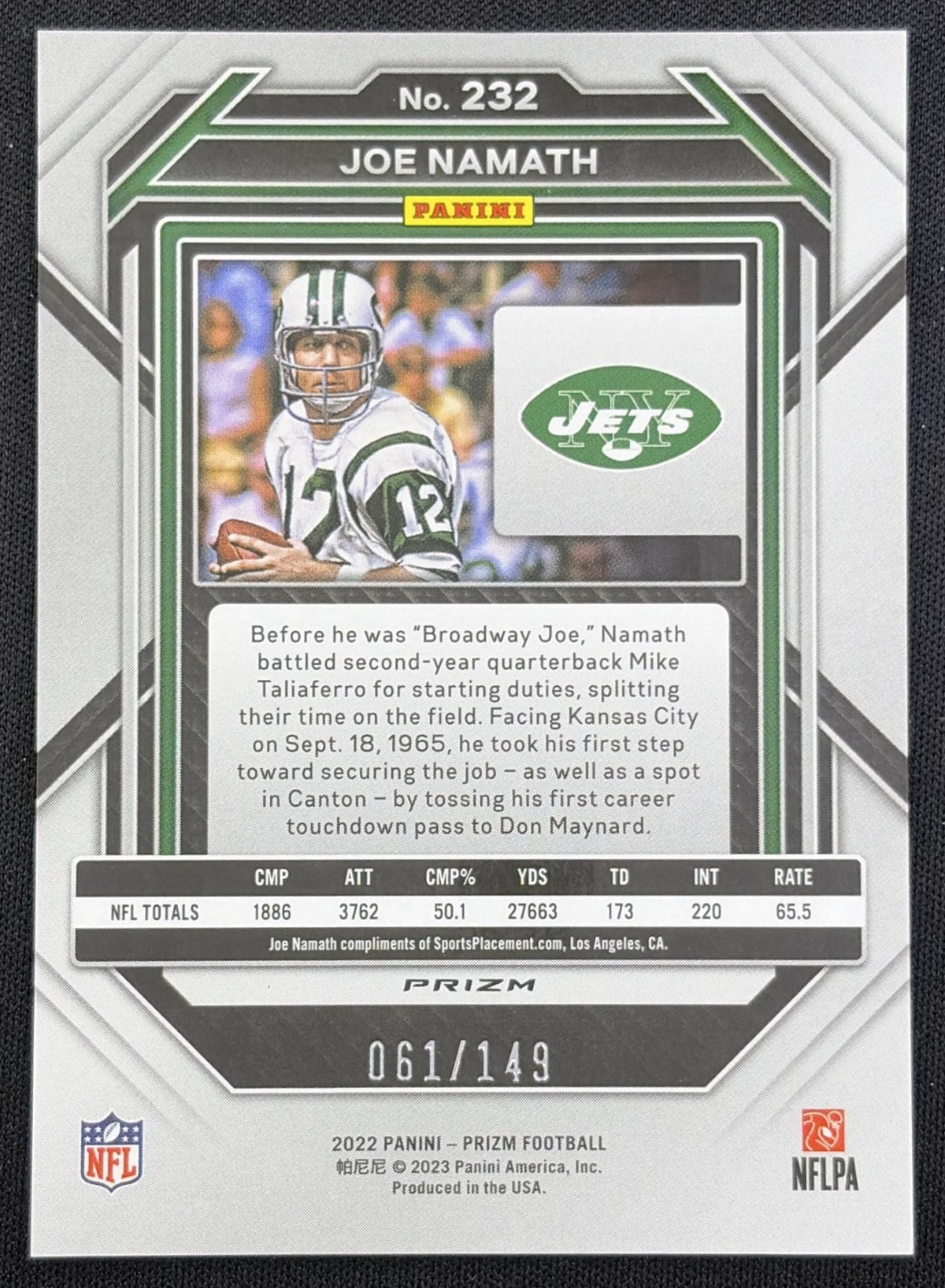 Joe Namath 2022 Panini Prizm Red Wave /149 Jets