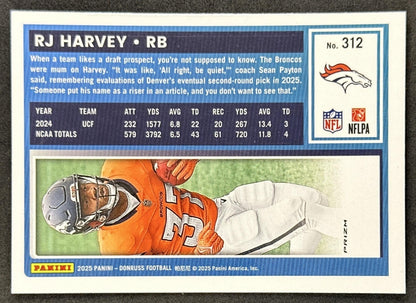 RJ Harvey 2025 Panini Donruss Optic Rated Rookie Preview Red Wave Broncos back
