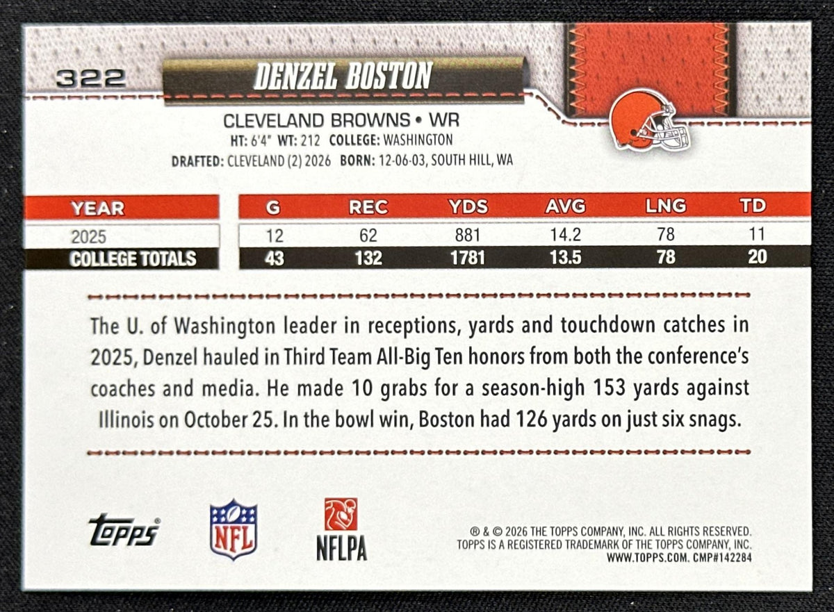 Denzel Boston 2026 Topps Flagship Fanatics Foil Browns