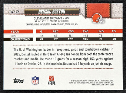 Denzel Boston 2026 Topps Flagship Fanatics Foil Browns