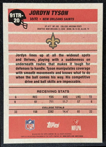 Jordyn Tyson 2026 Topps 1991 Rookie Saints back