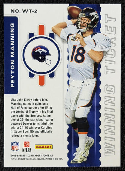Peyton Manning 2019 Panini Contenders Winning Ticket Ruby Broncos