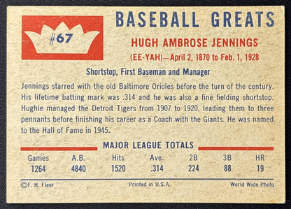 Hughie Jennings 1960 Fleer Baseball Greats Red Sox back