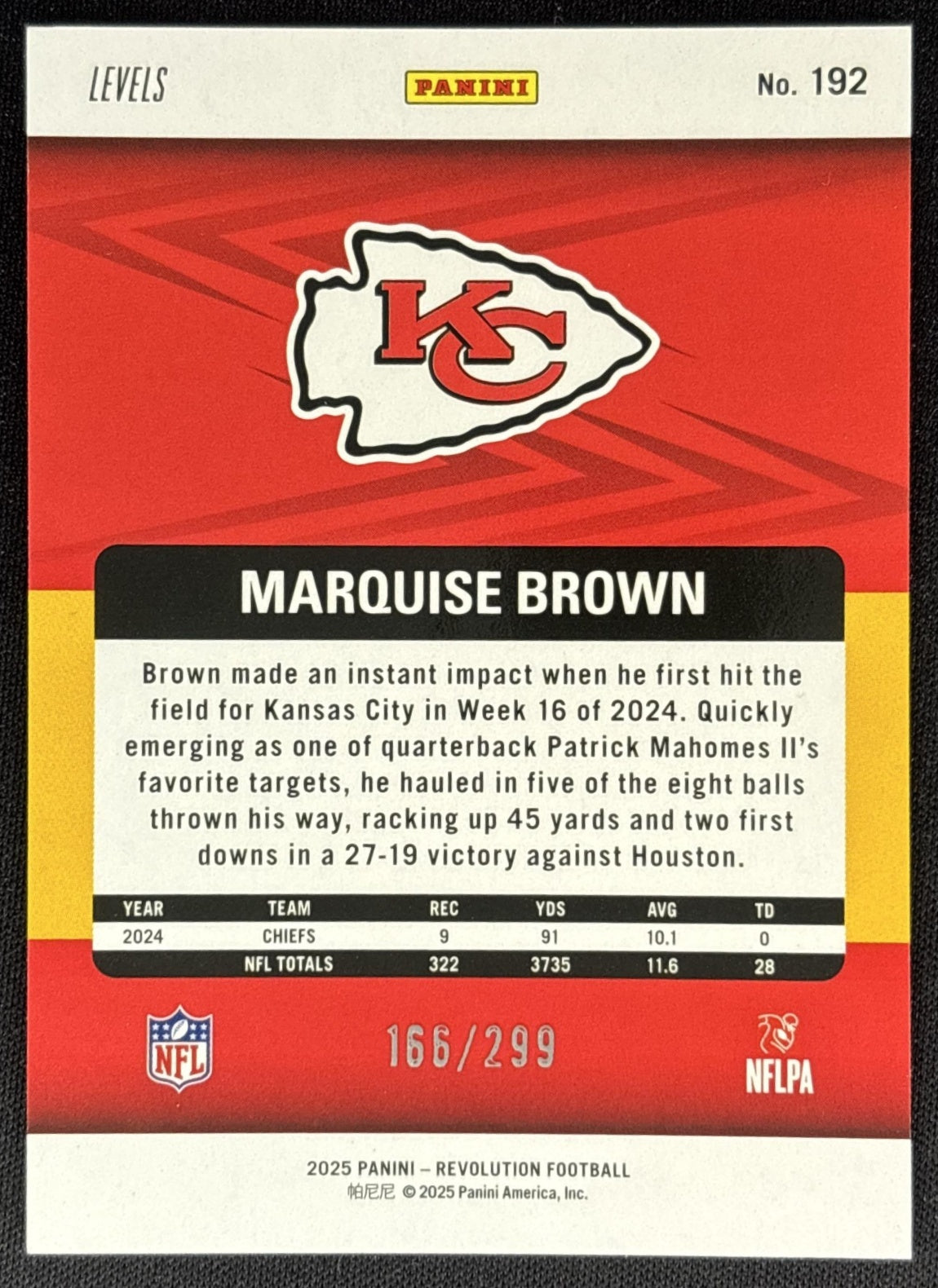 Marquise Brown 2025 Panini Revolution Orange Levels /299 Chiefs Sports Trading Cards