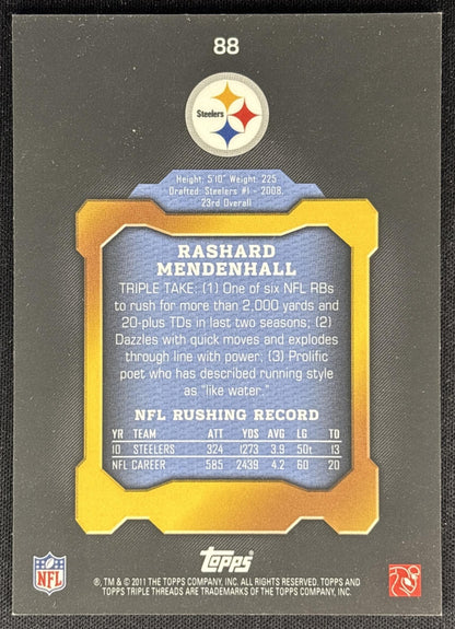 Rashard Mendenhall 2011 Topps Triple Threads /999 Steelers back
