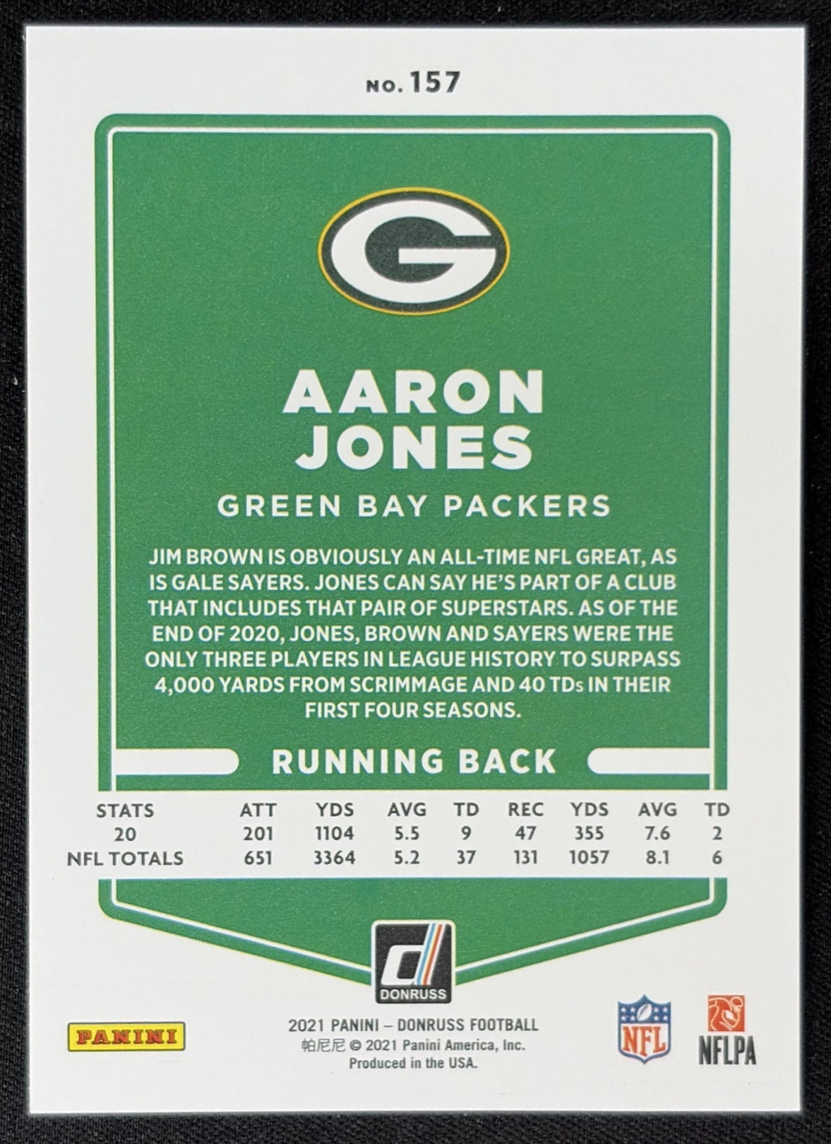 Aaron Jones 2021 Panini Donruss Press Proof Premium Packers - Green Bay Packers