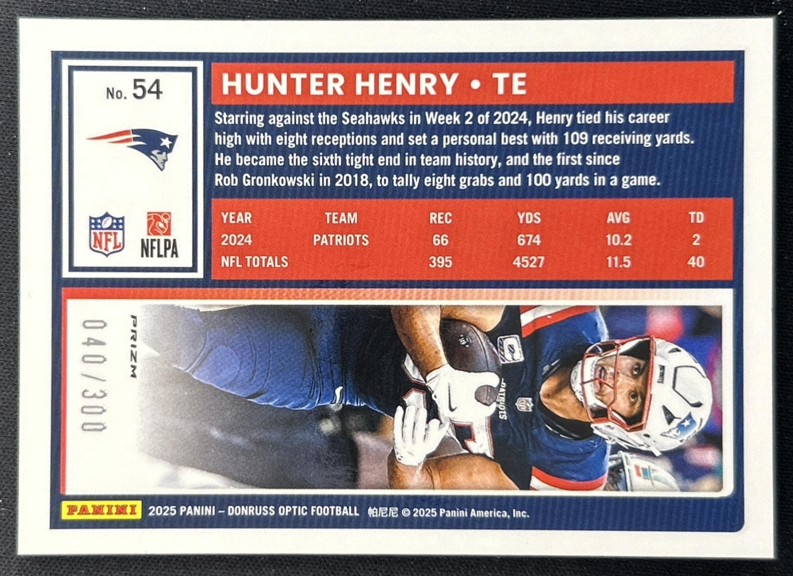 Hunter Henry 2025 Panini Donruss Optic Wave Prizm /300 Patriots back