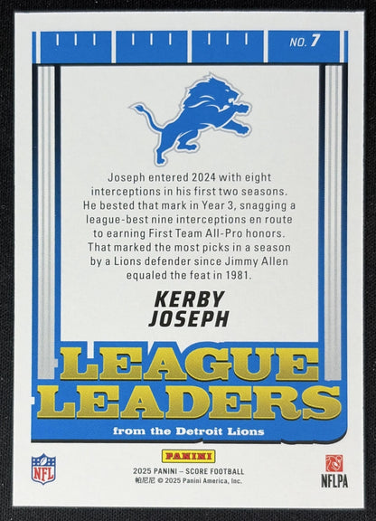 Kerby Joseph 2025 Panini Score League Leaders Lions Back