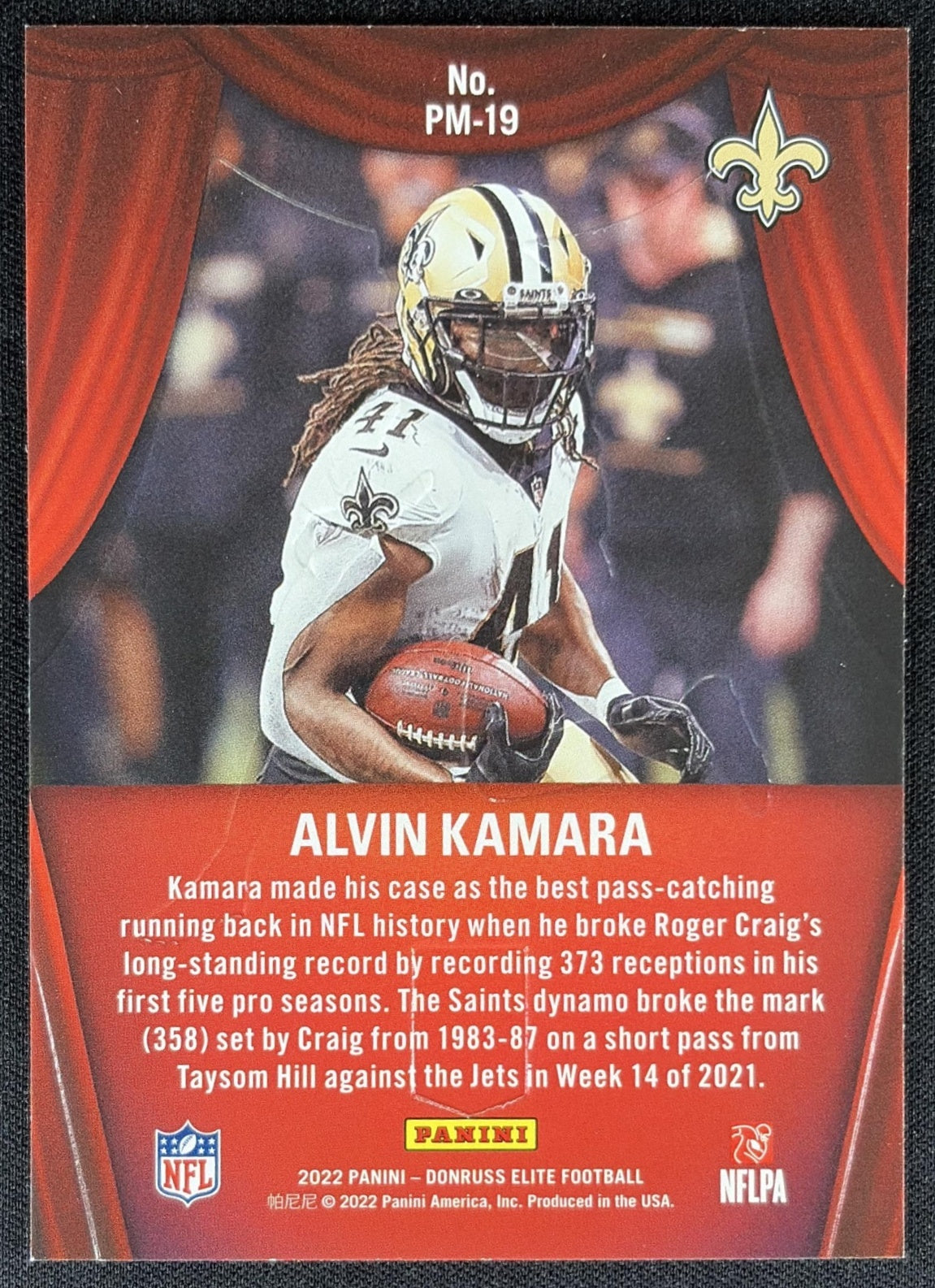 Alvin Kamara 2022 Panini Donruss Elite Playmakers Saints