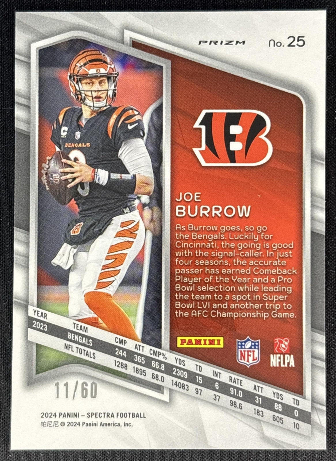 Joe Burrow 2024 Panini Spectra Interstellar /60 Bengals Back