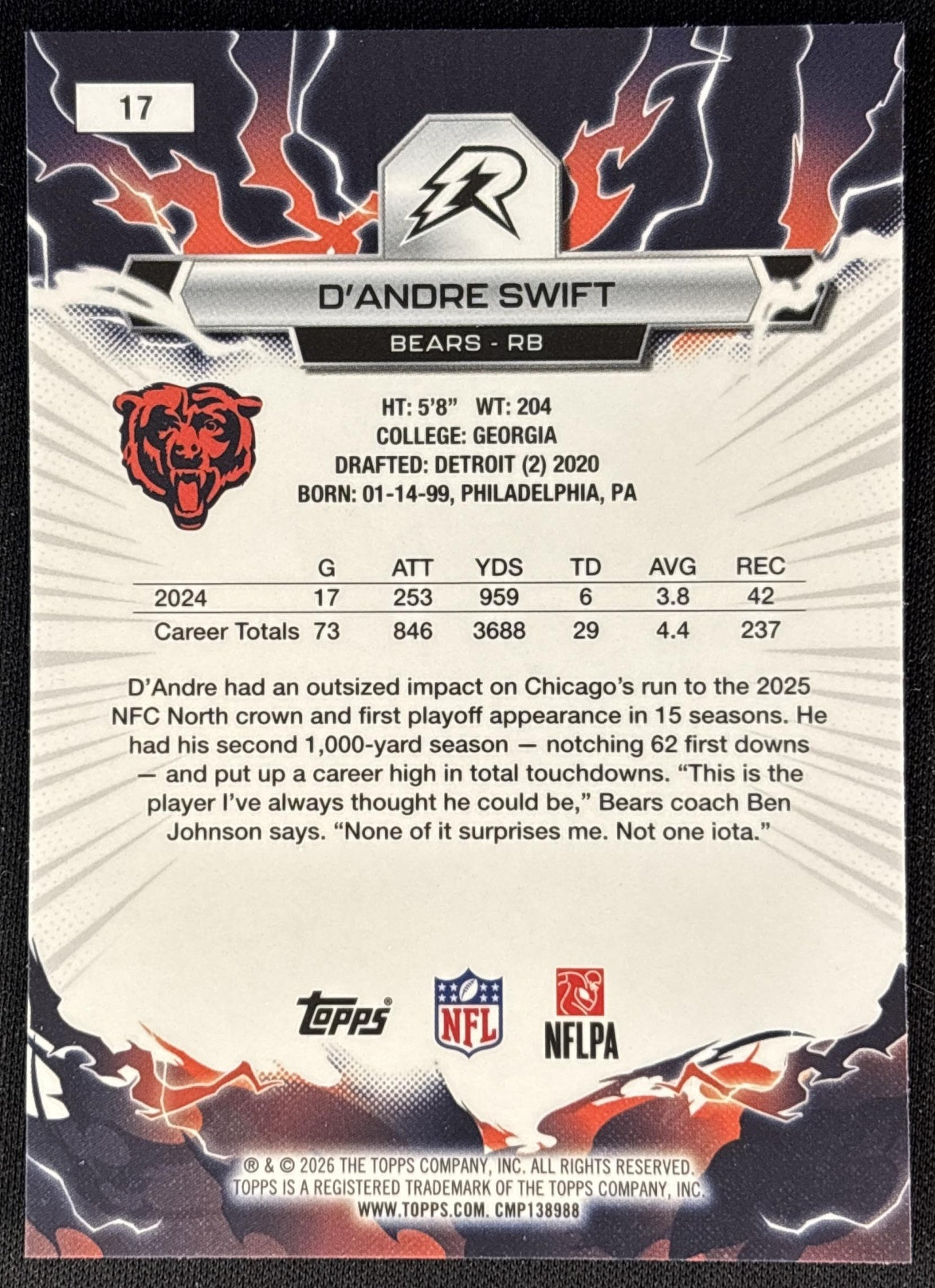 D'Andre Swift 2025 Topps Resurgence Bears Chicago Bears back
