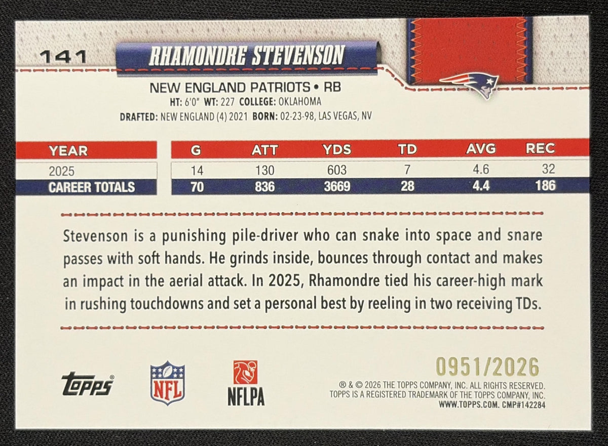 Rhamondre Stevenson 2026 Topps Gold /2026 Patriots