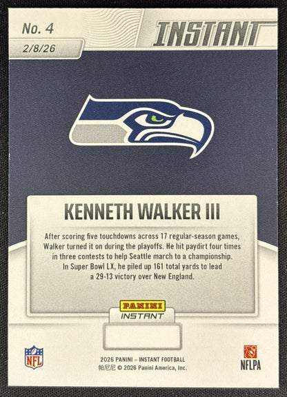 Kenneth Walker III 2026 Panini Instant Super Bowl LIX Champions Seattle Seahawks back